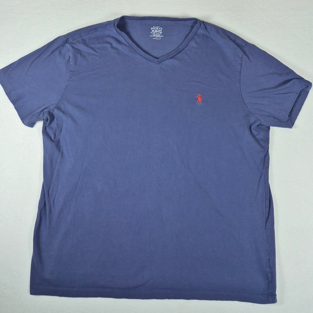 Polo Ralph Lauren V-Neck T-Shirt Mens XL Blue Short Sleeve Pony‎ Logo